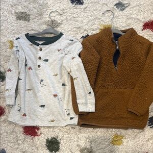 Kids Dinosaur Print Shirt and Brown Fleece Pullover